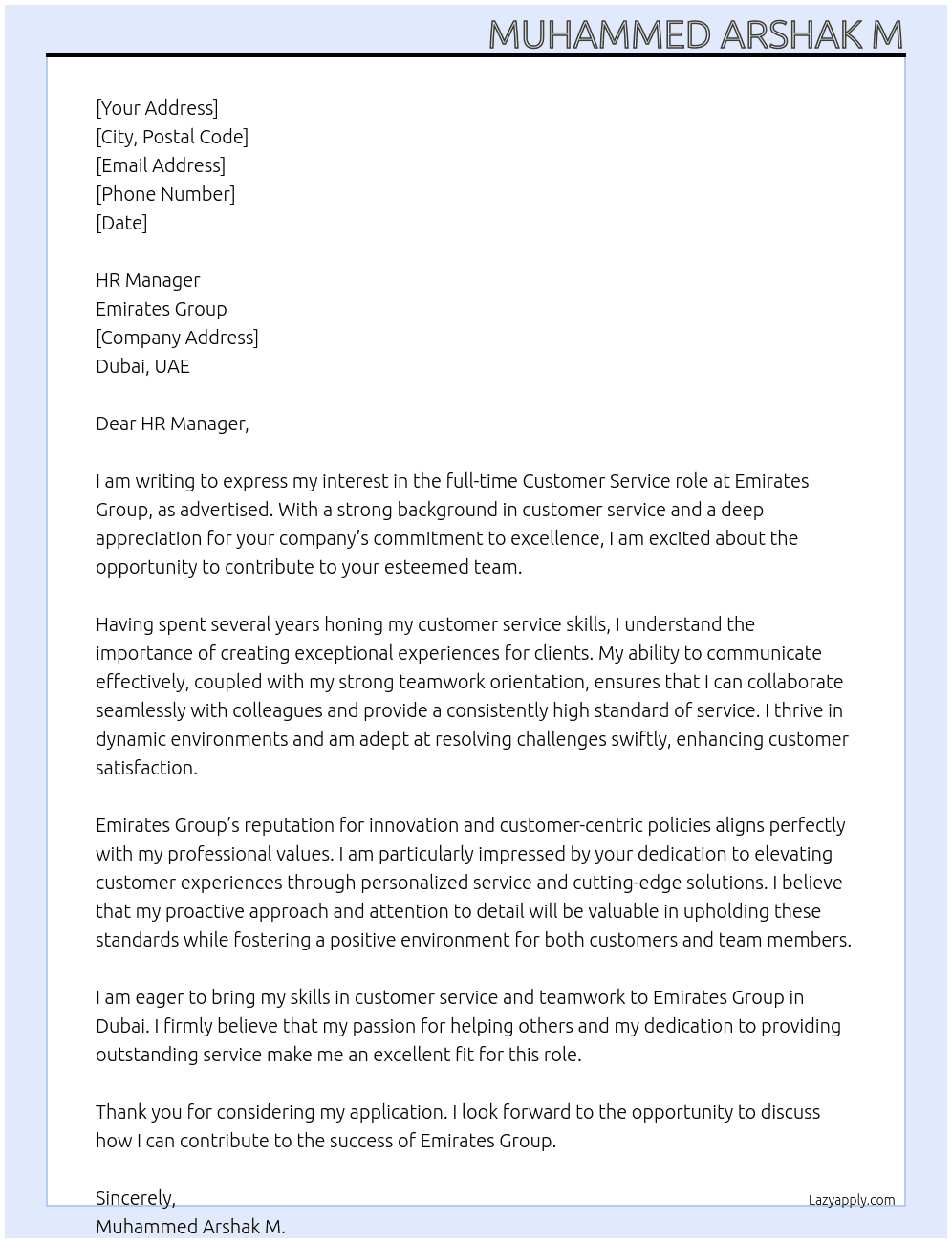 Cover letter for customer service rule - LazyApply