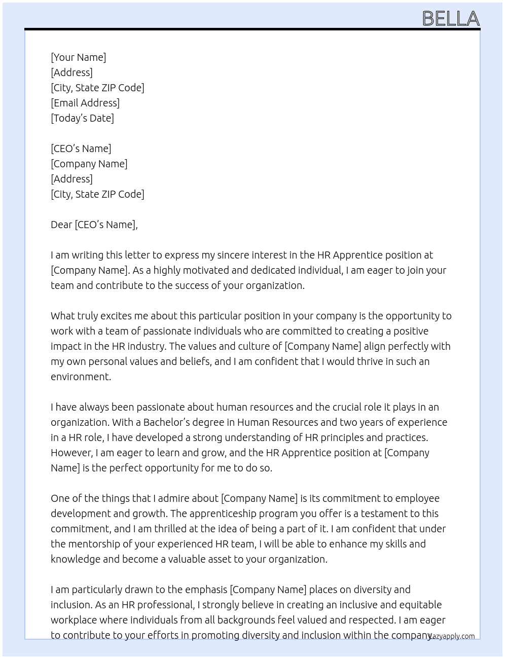 HR apprentice At Apprenticeship  Cover Letter