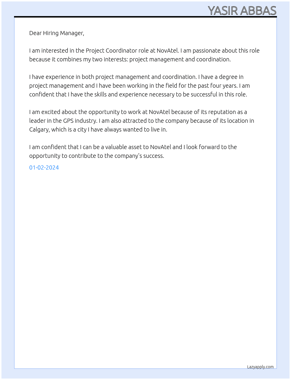 Project Coordinator At NovAtel Cover Letter