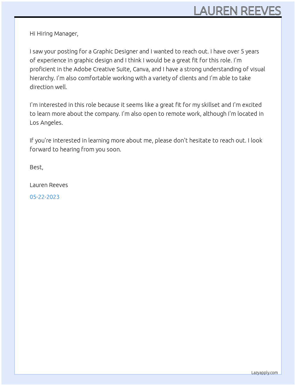 Graphic Designer At Write of Passage Cover Letter