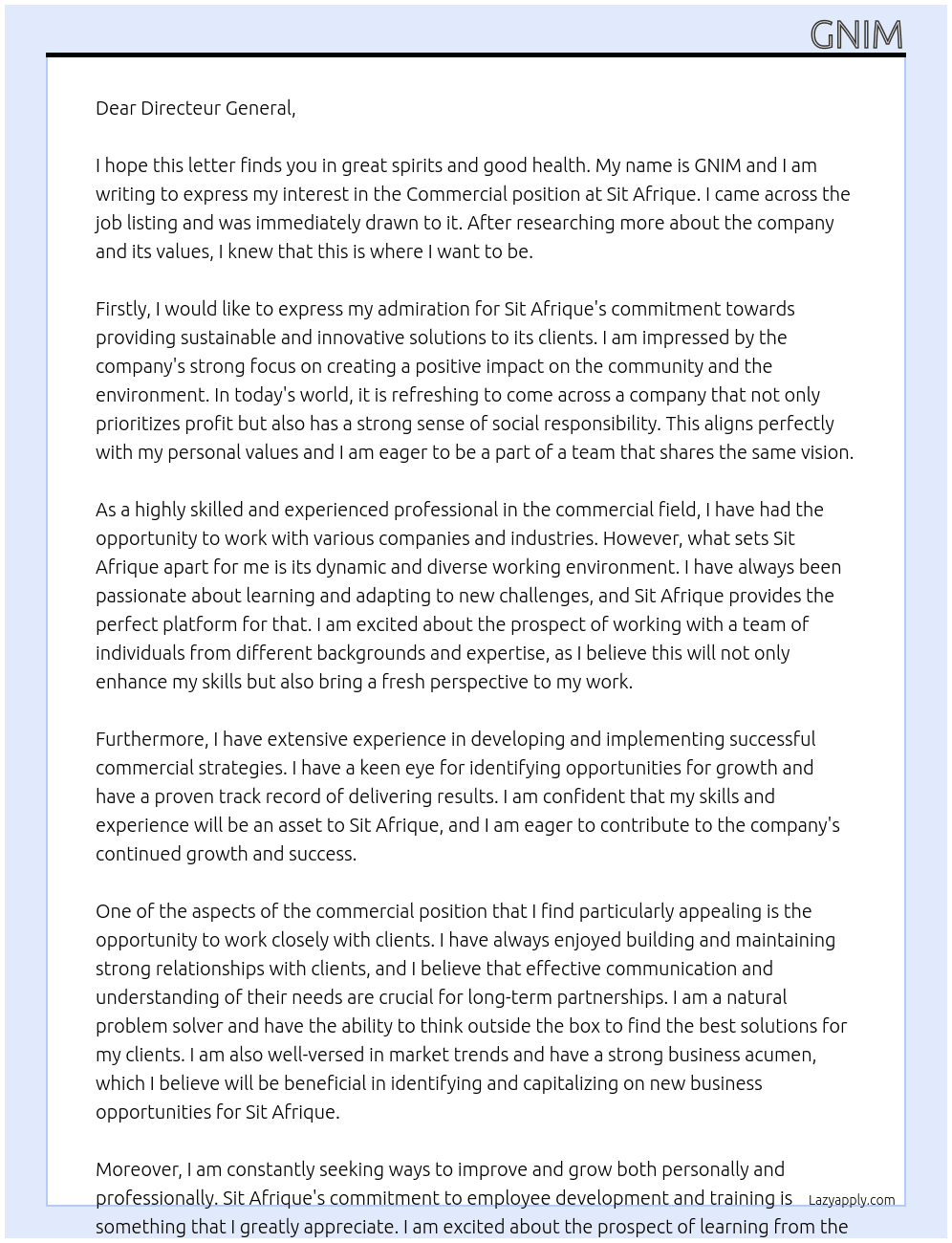 commercial At sit afrique Cover Letter