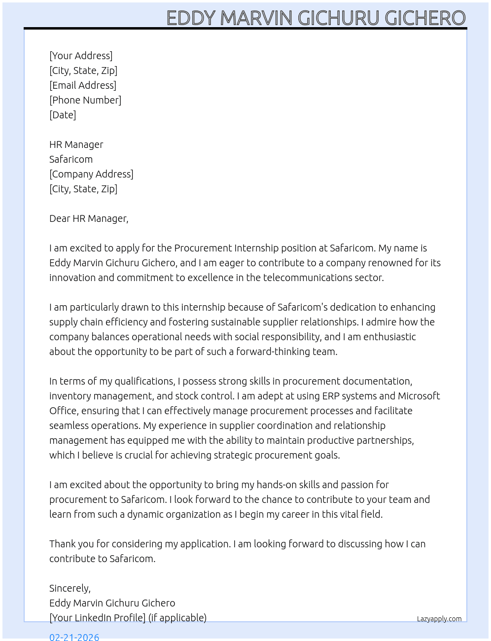 Cover letter for procurement internship - LazyApply