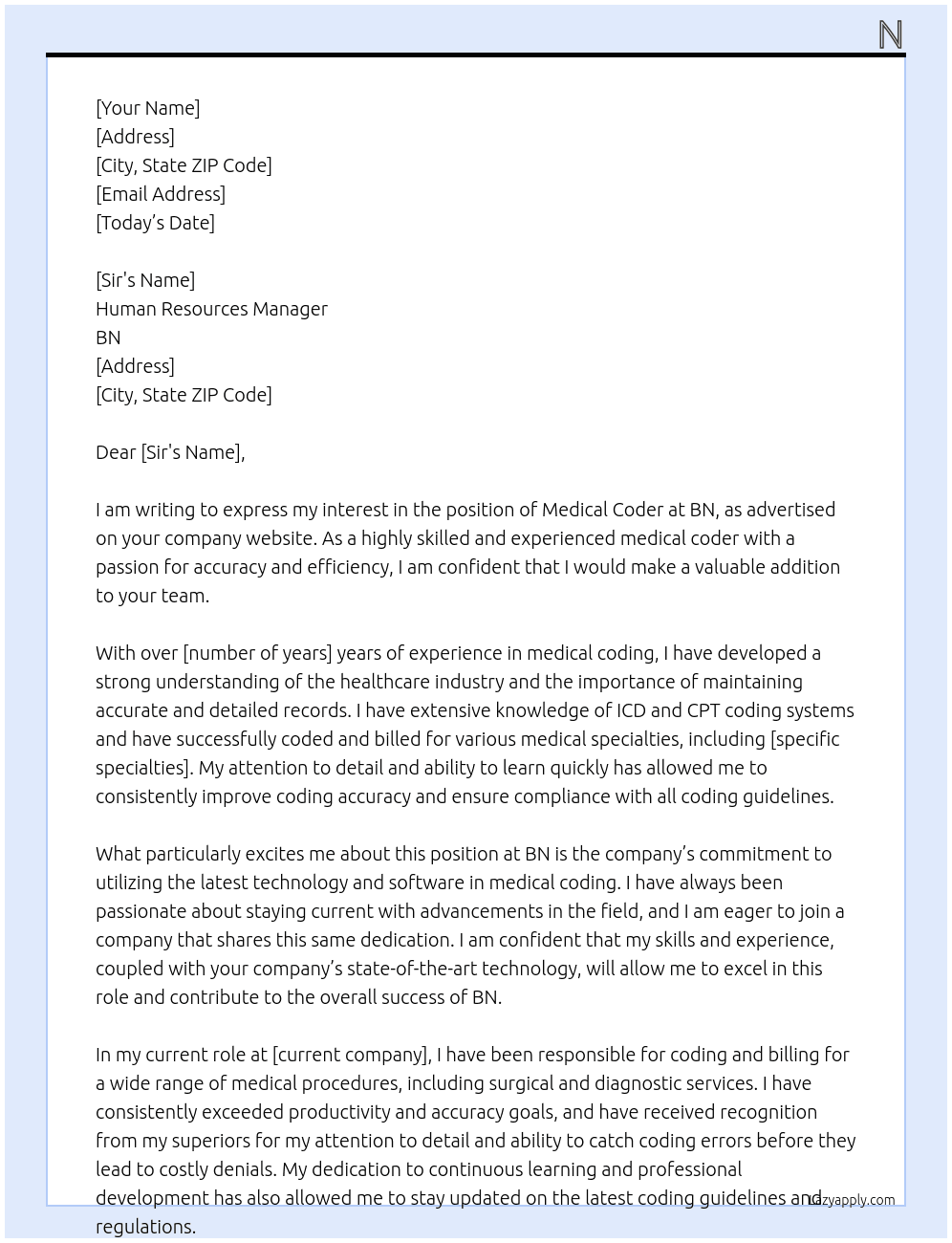 medical coder At bn Cover Letter