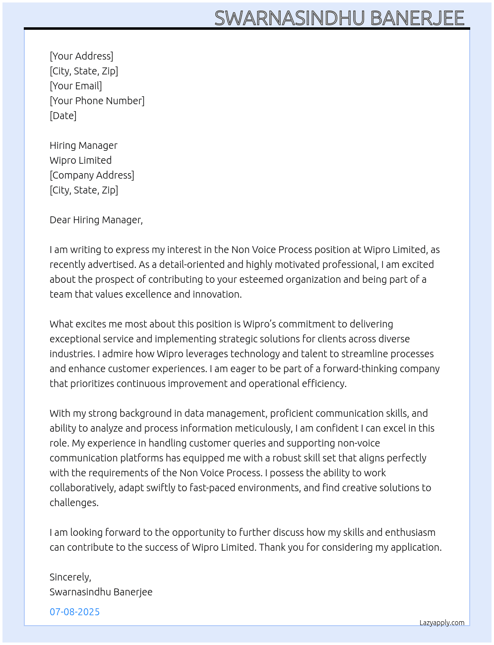 Cover letter for non voice process - LazyApply