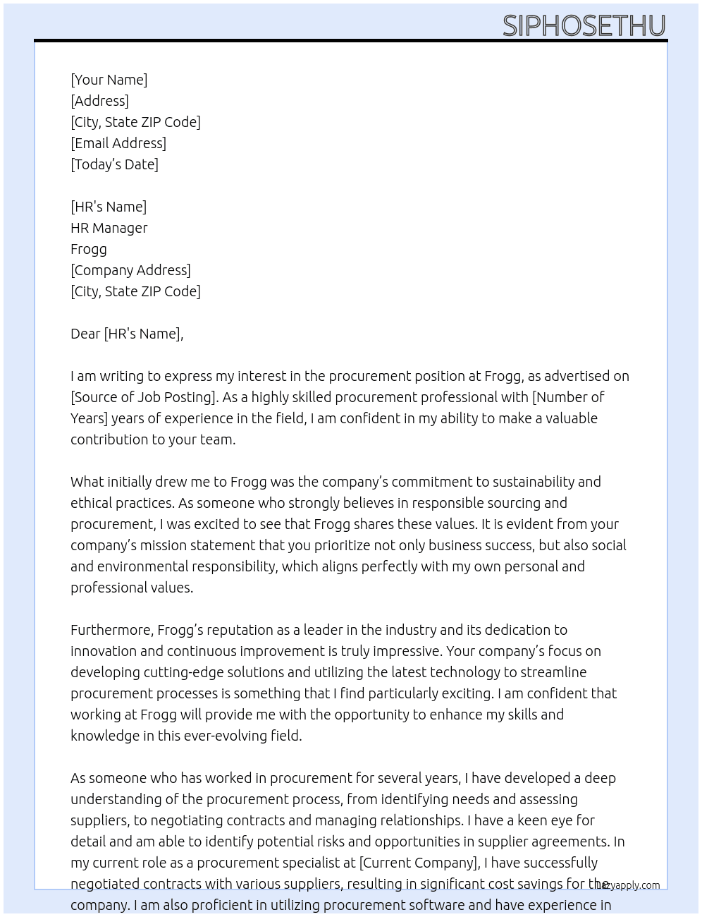 procurement At frogg Cover Letter