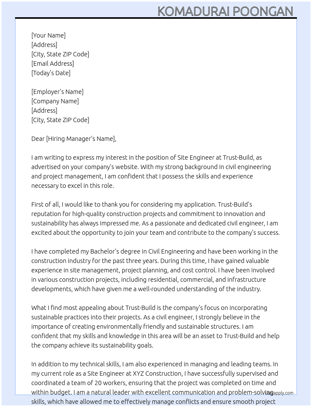 site engineer  At trust-build Cover Letter