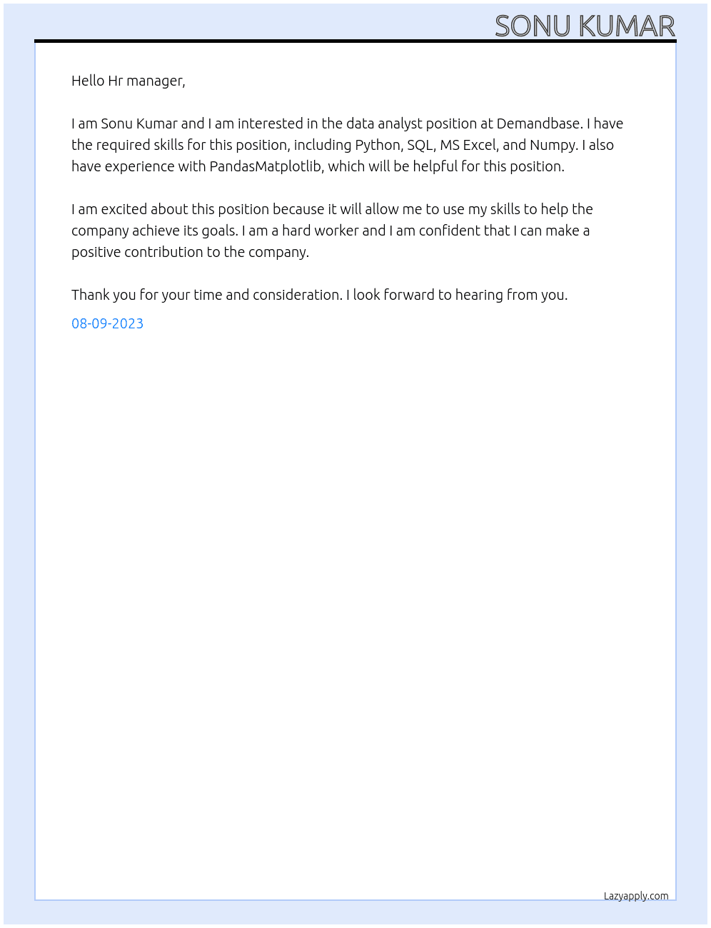 data analyst At Demandbase Cover Letter