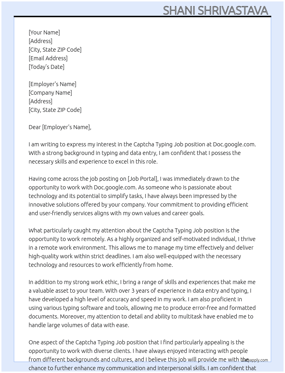 Cover letter for captcha typing job - LazyApply