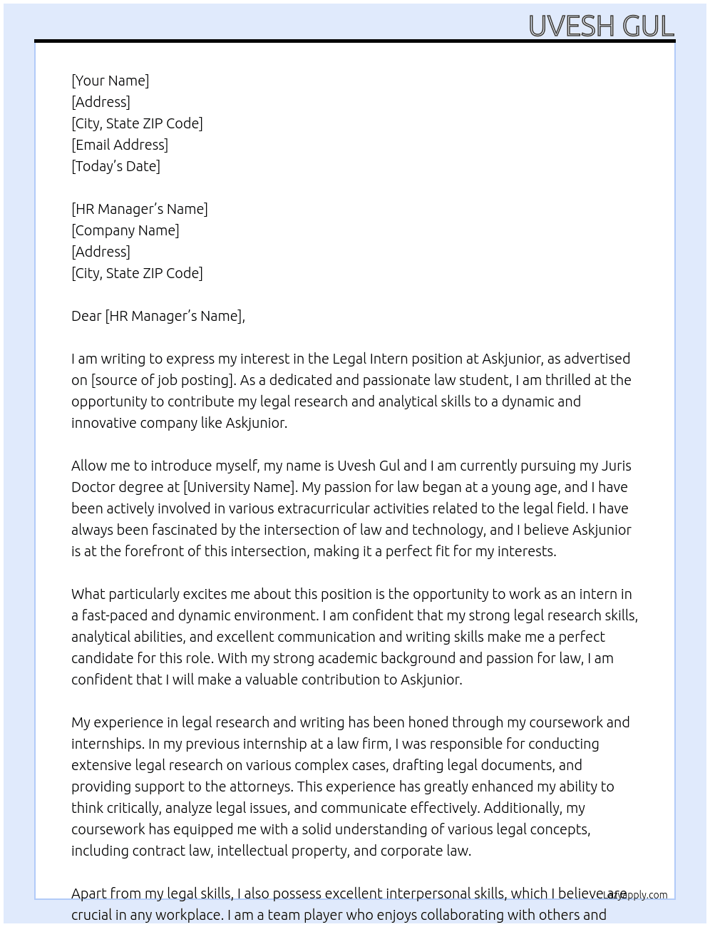 Legal Intern At Askjunior Cover Letter