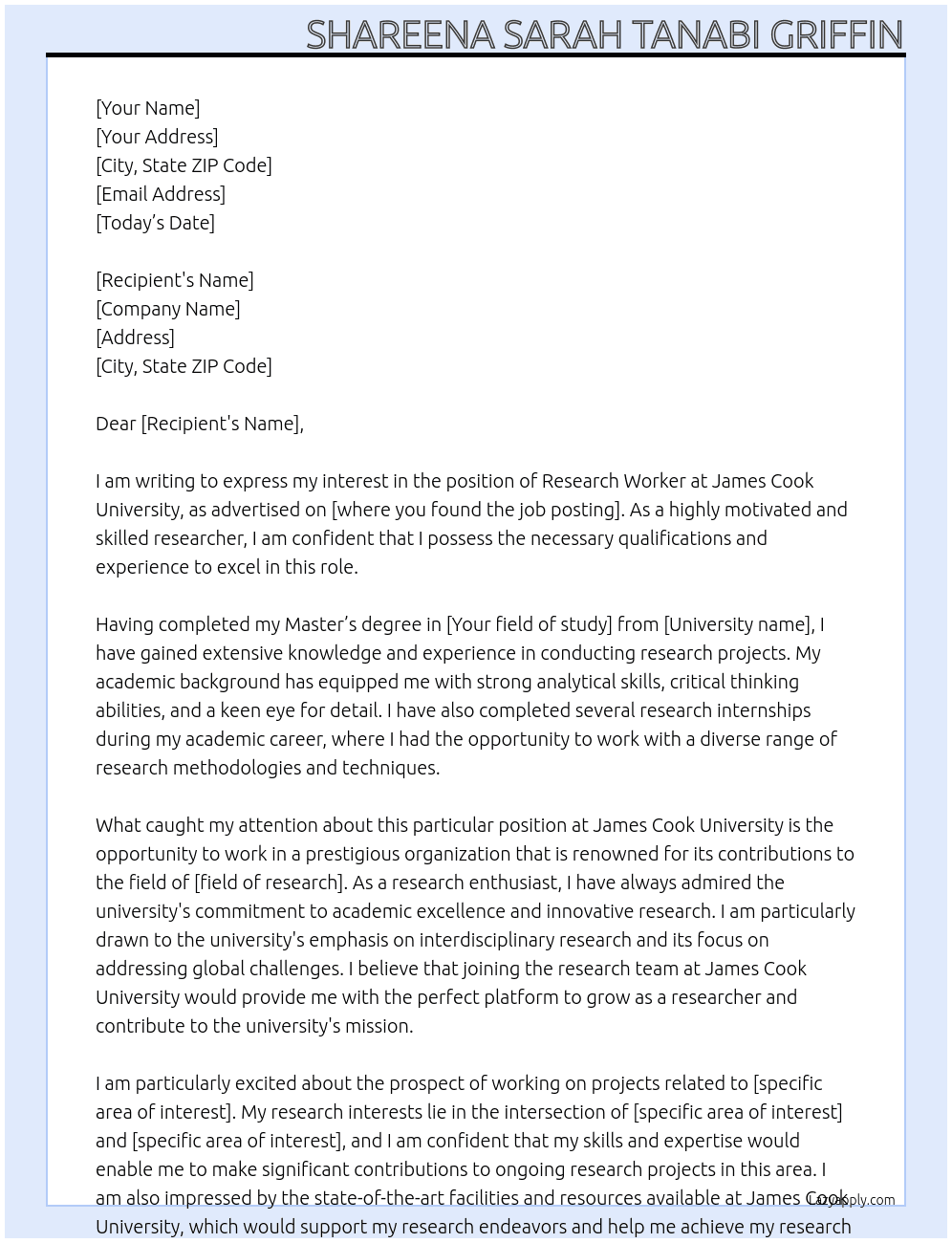 Cover letter for research worker - LazyApply