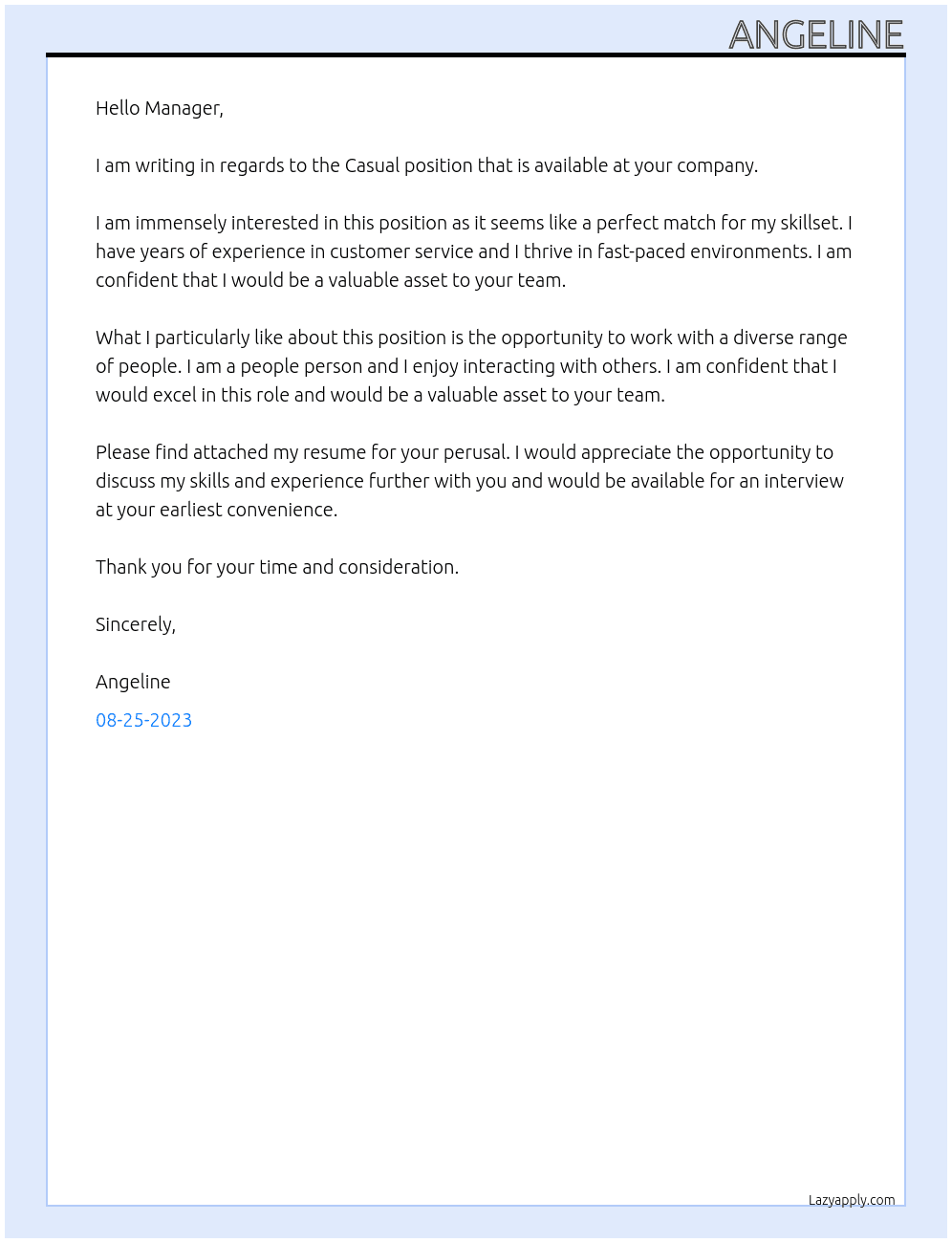 Casual At Casual Cover Letter