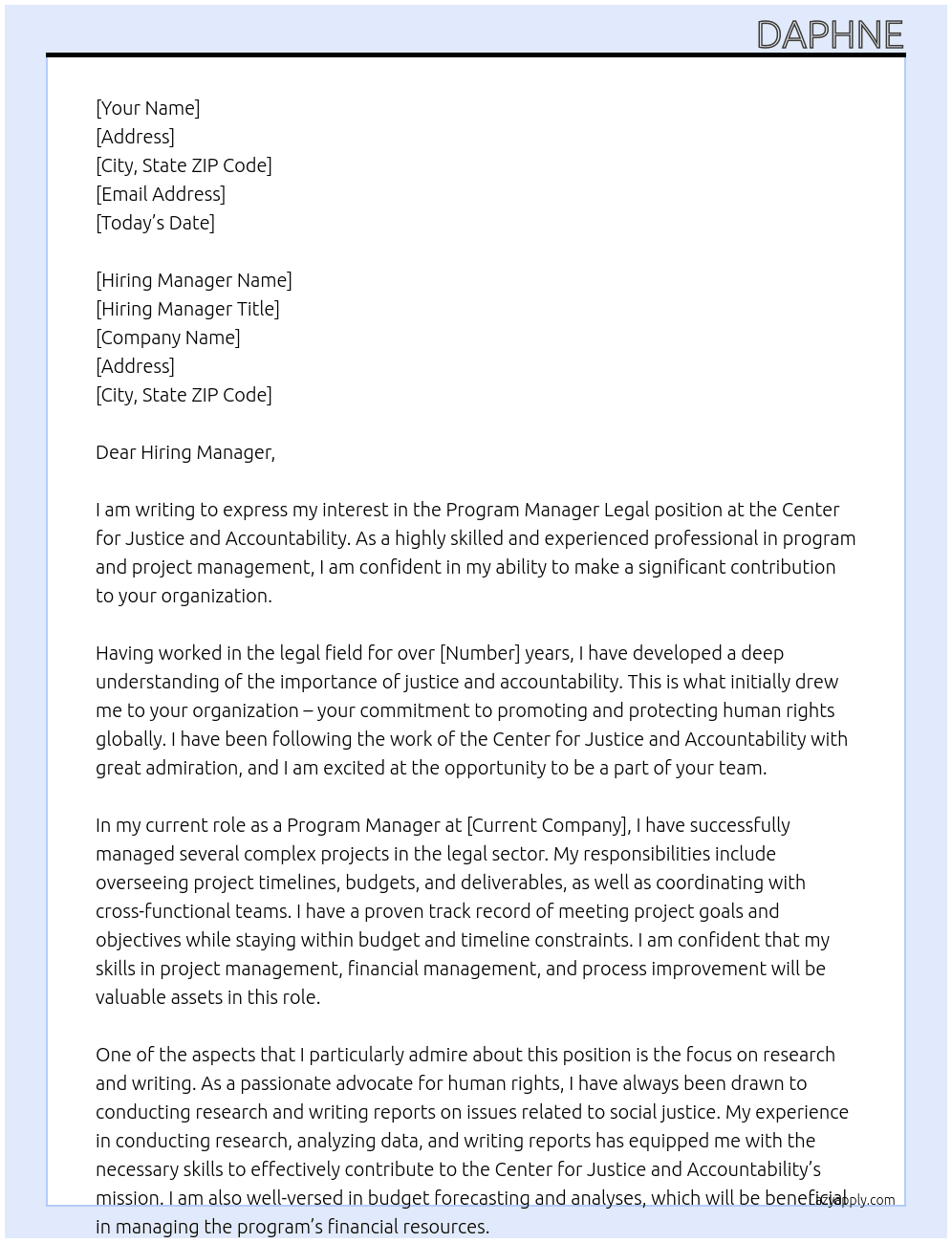 Program Manager Legal At Center for Justice and Accountability Cover Letter