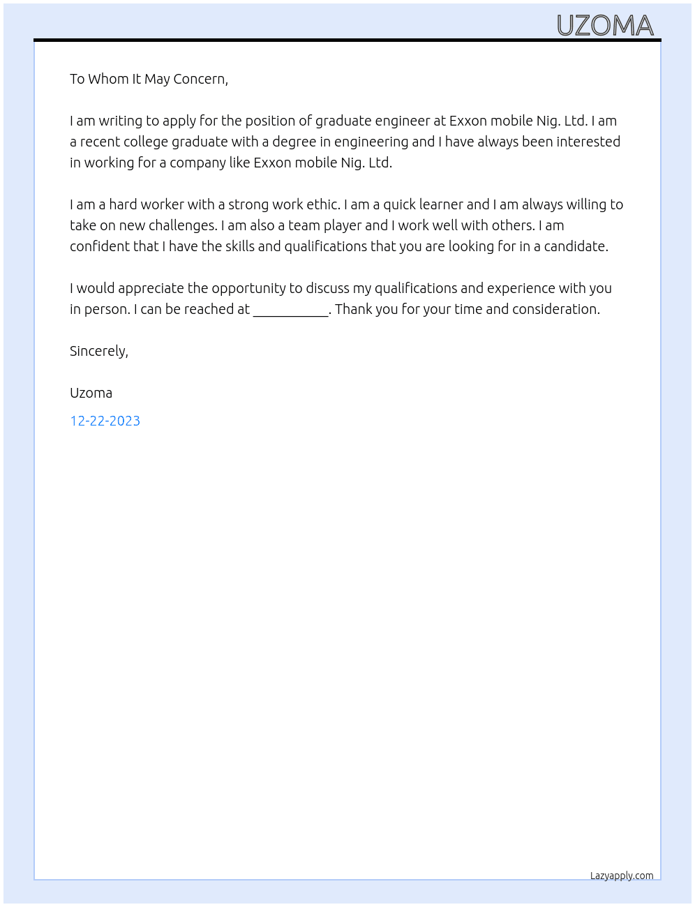 graduate engineer At arthur Cover Letter
