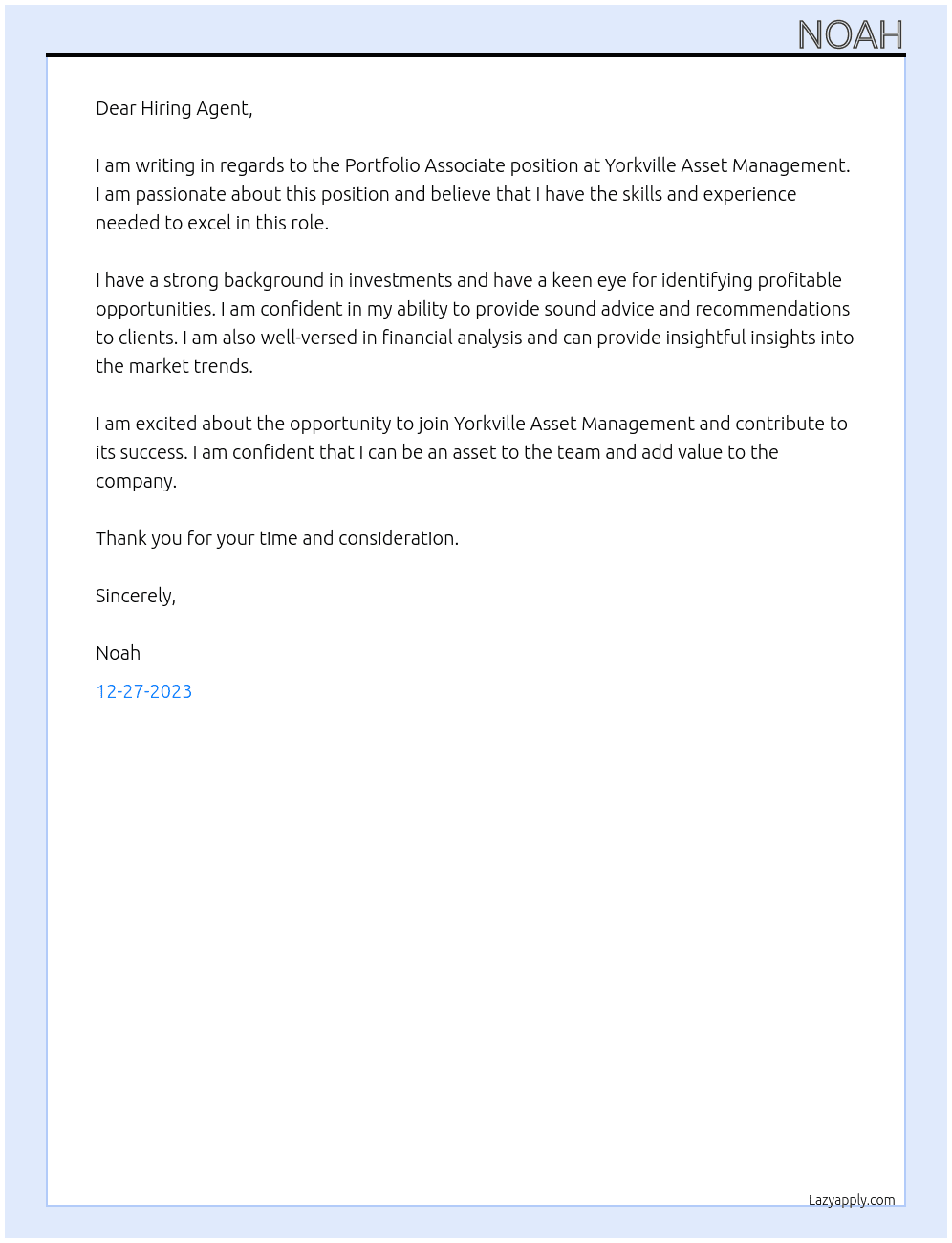 Portfolio Associate At Yorkville Asset Management Cover Letter