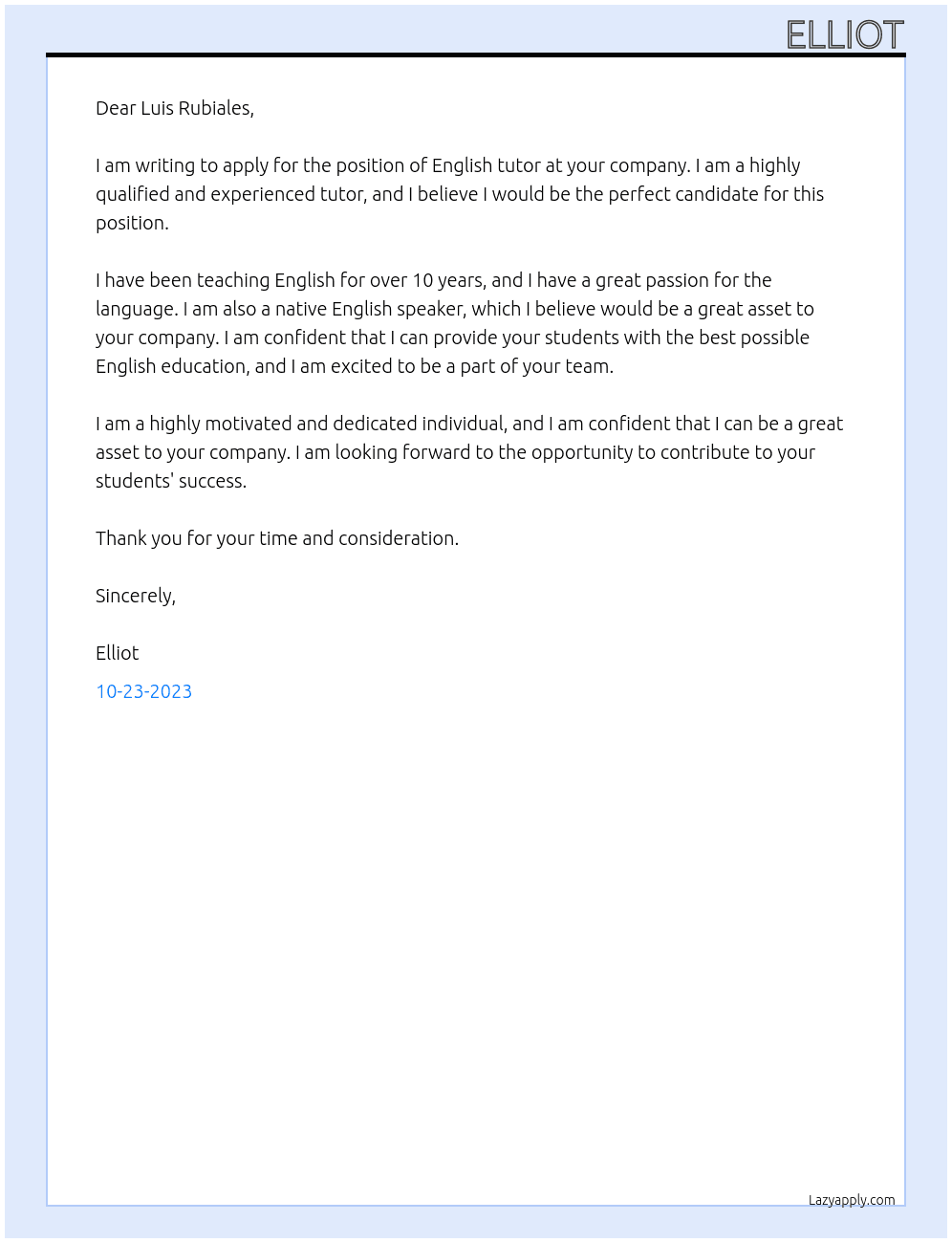 English tutor At nobody Cover Letter