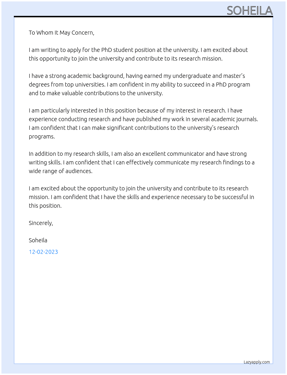 PhD student At university Cover Letter