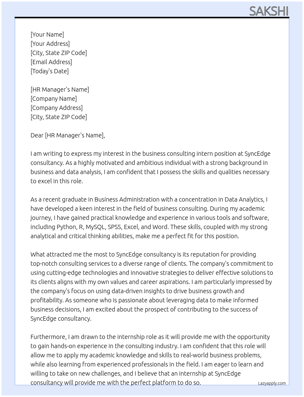 business consulting intern At SyncEdge consultancy Cover Letter
