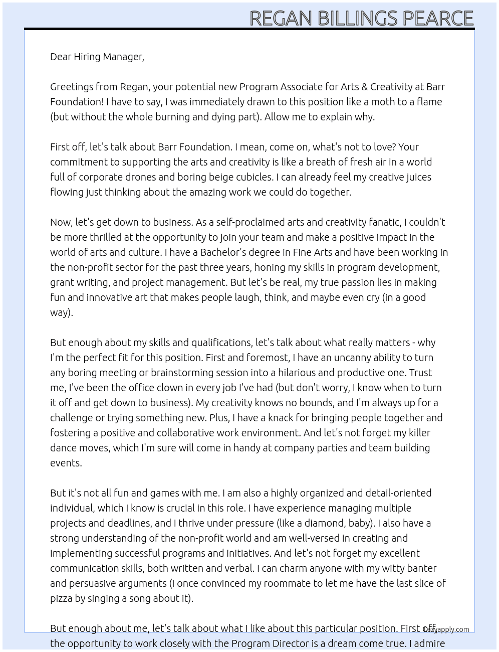 Program Associate, Arts & Creativity At Barr Foundation Cover Letter
