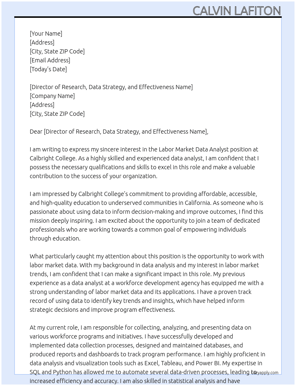 Labor Market Data Analyst At Calbright College Cover Letter