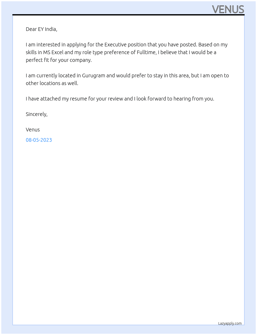 Executive At EY India Cover Letter