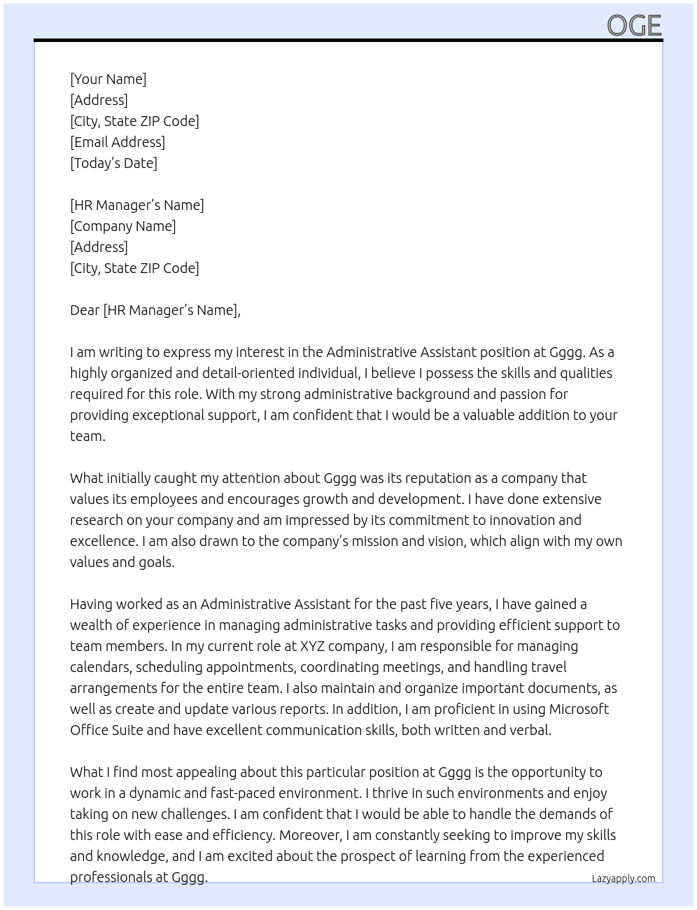Administrative Assistant  At Gggg Cover Letter