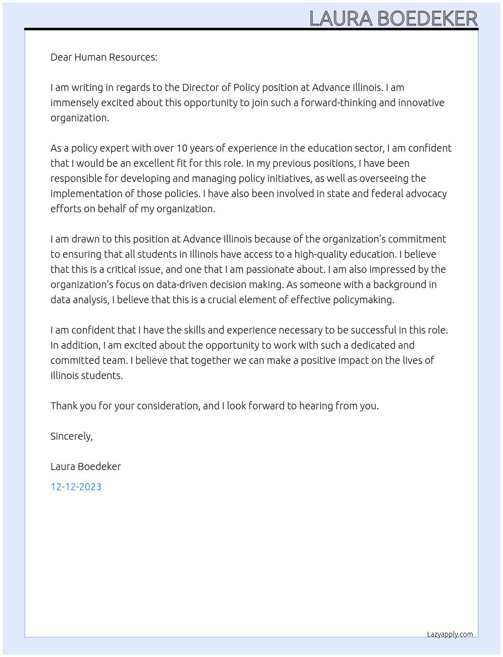 Director of Policy At Advance Illinois Cover Letter