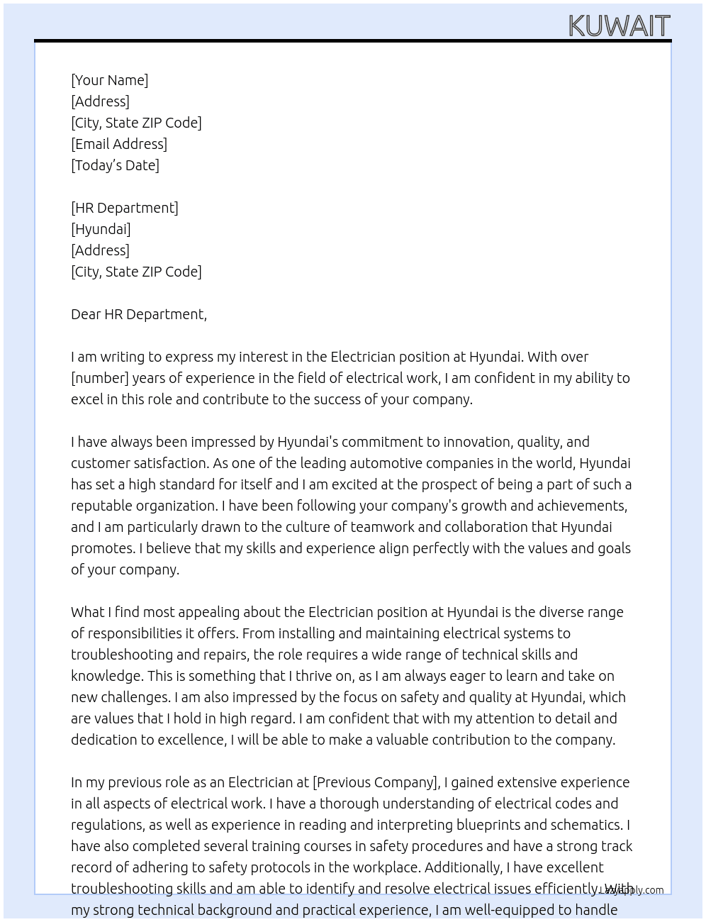 Electrician At Hyundai Cover Letter