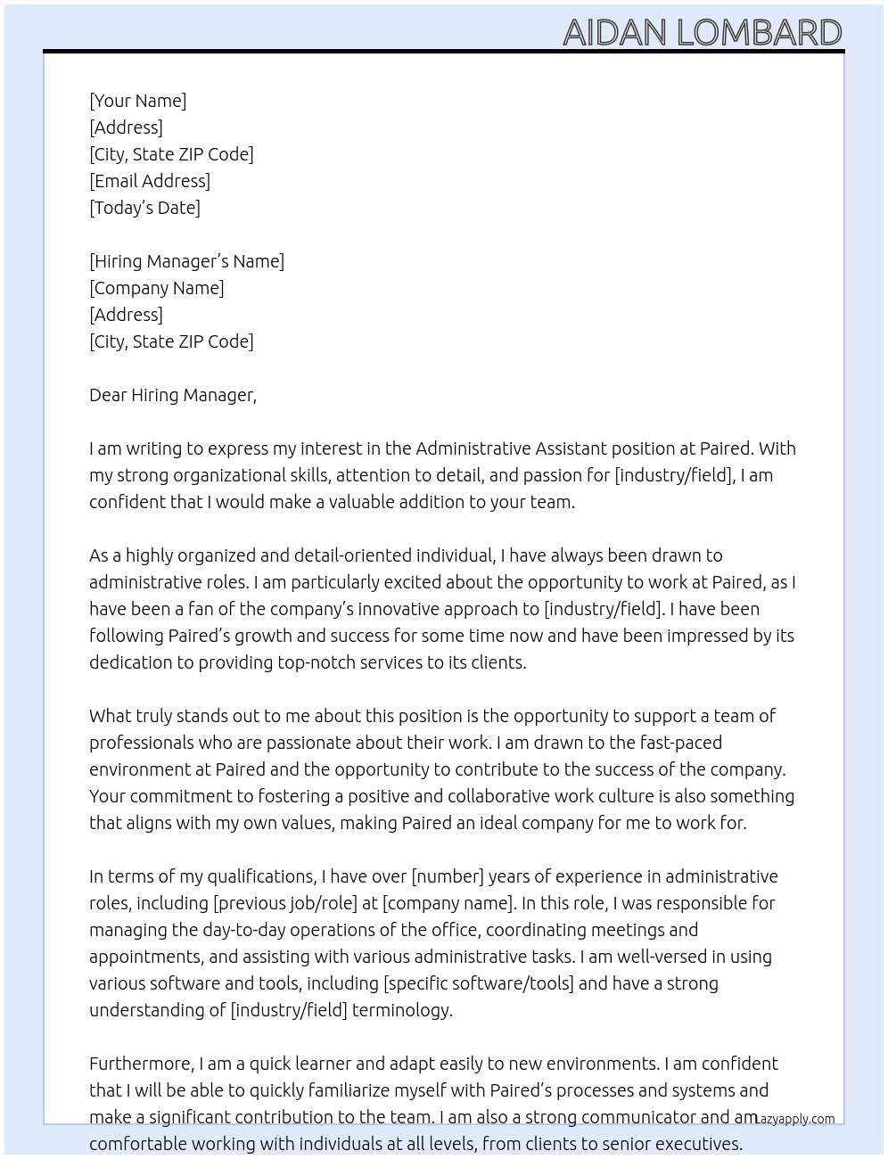 Administrative Assistant At Paired Cover Letter