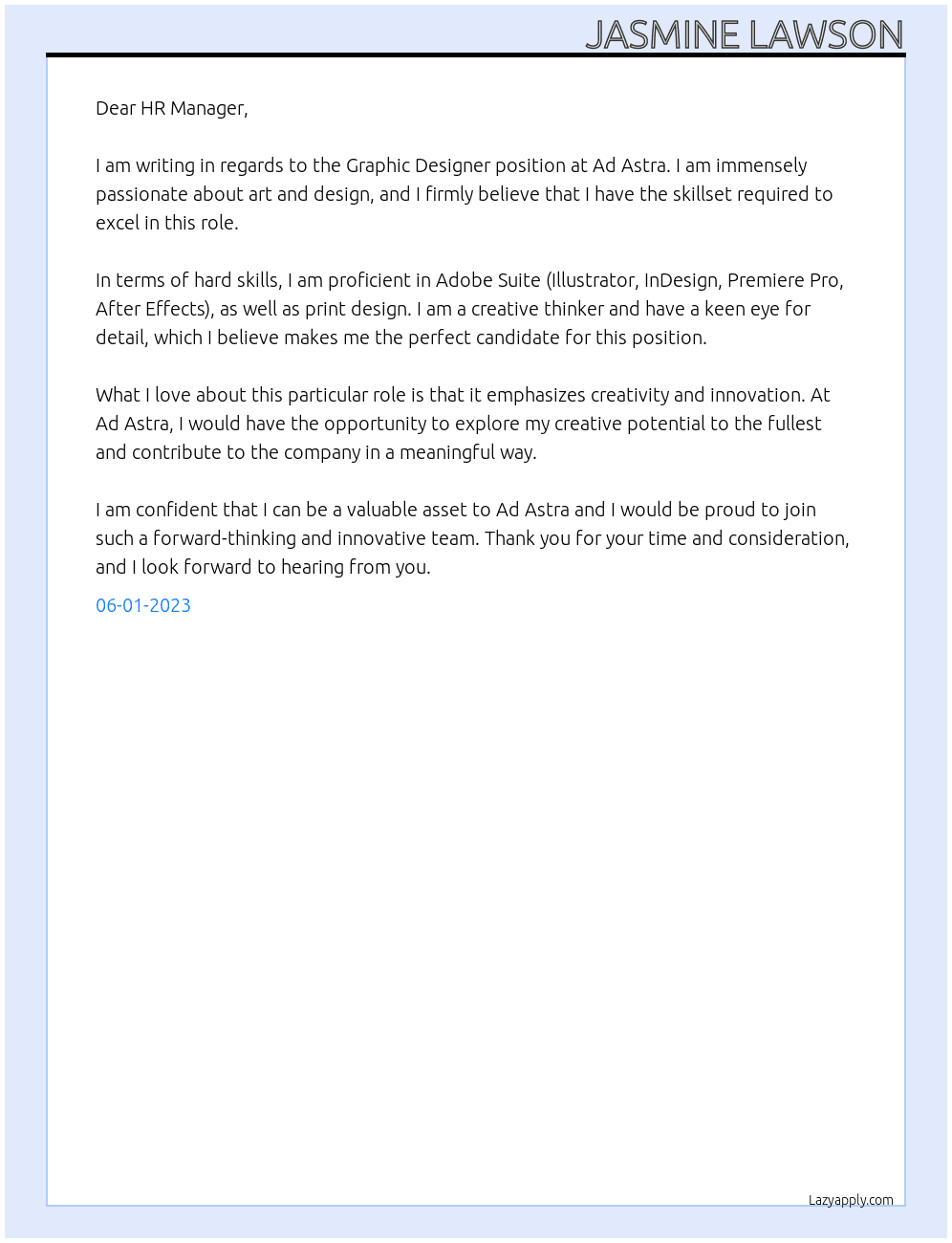 Graphic Designer At Ad Astra Cover Letter