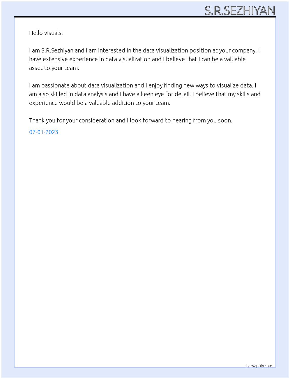 data visualization At visuals Cover Letter