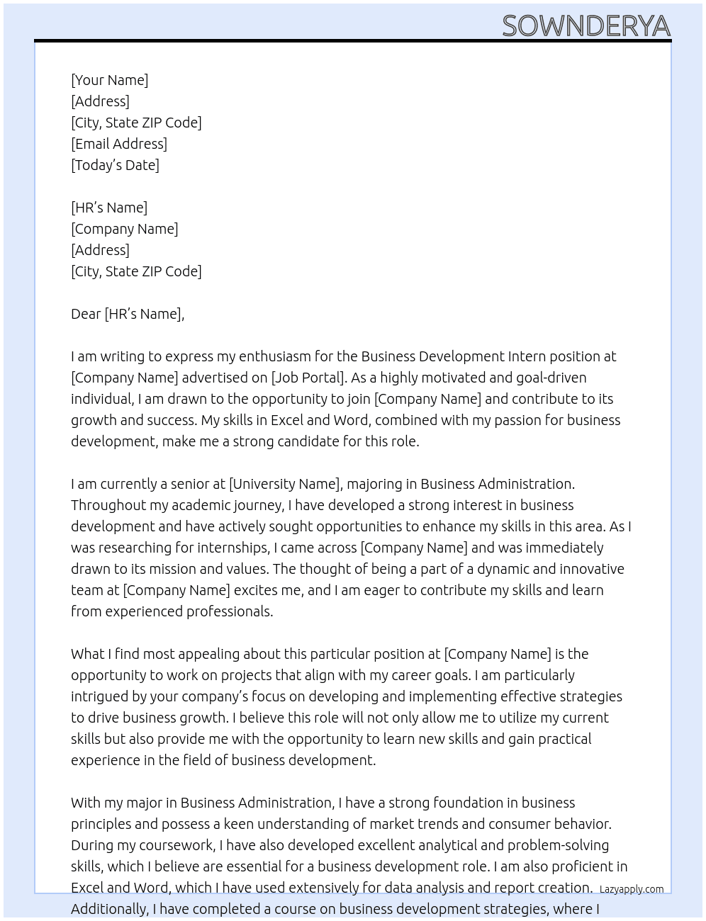 Business development intern At Internsland Cover Letter