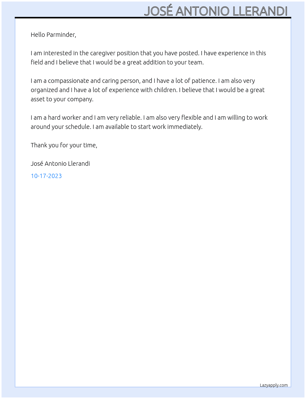 Caregiver At Caregiver Cover Letter