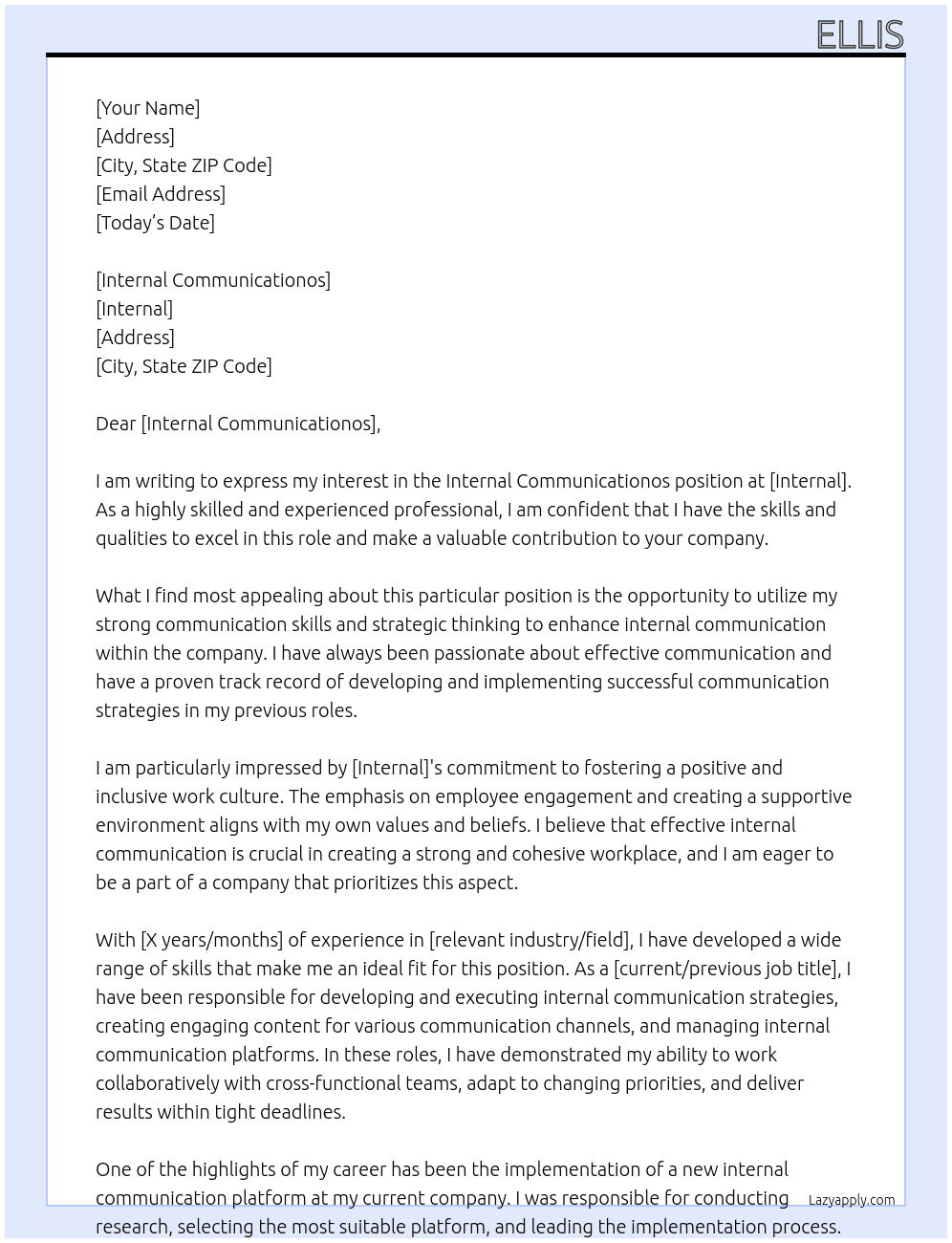 Internal Communicationos At Internal Cover Letter