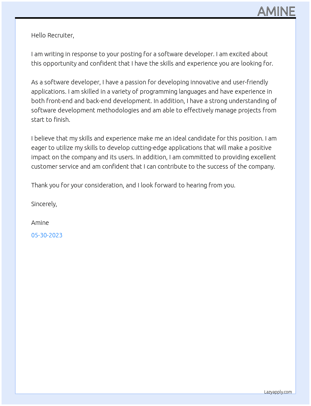 software developer At bradfrod Cover Letter