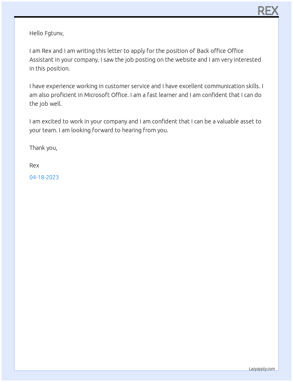 Back office Office Assistant At Ghjkkkkkj Cover Letter
