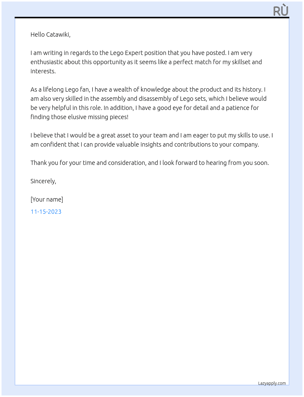 Lego Expert At Catawiki Cover Letter