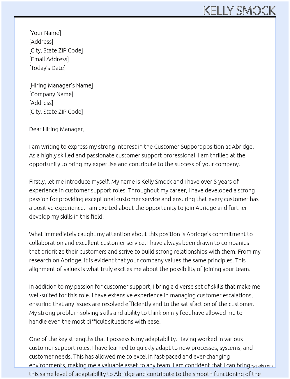 Customer Support At  Abridge Cover Letter