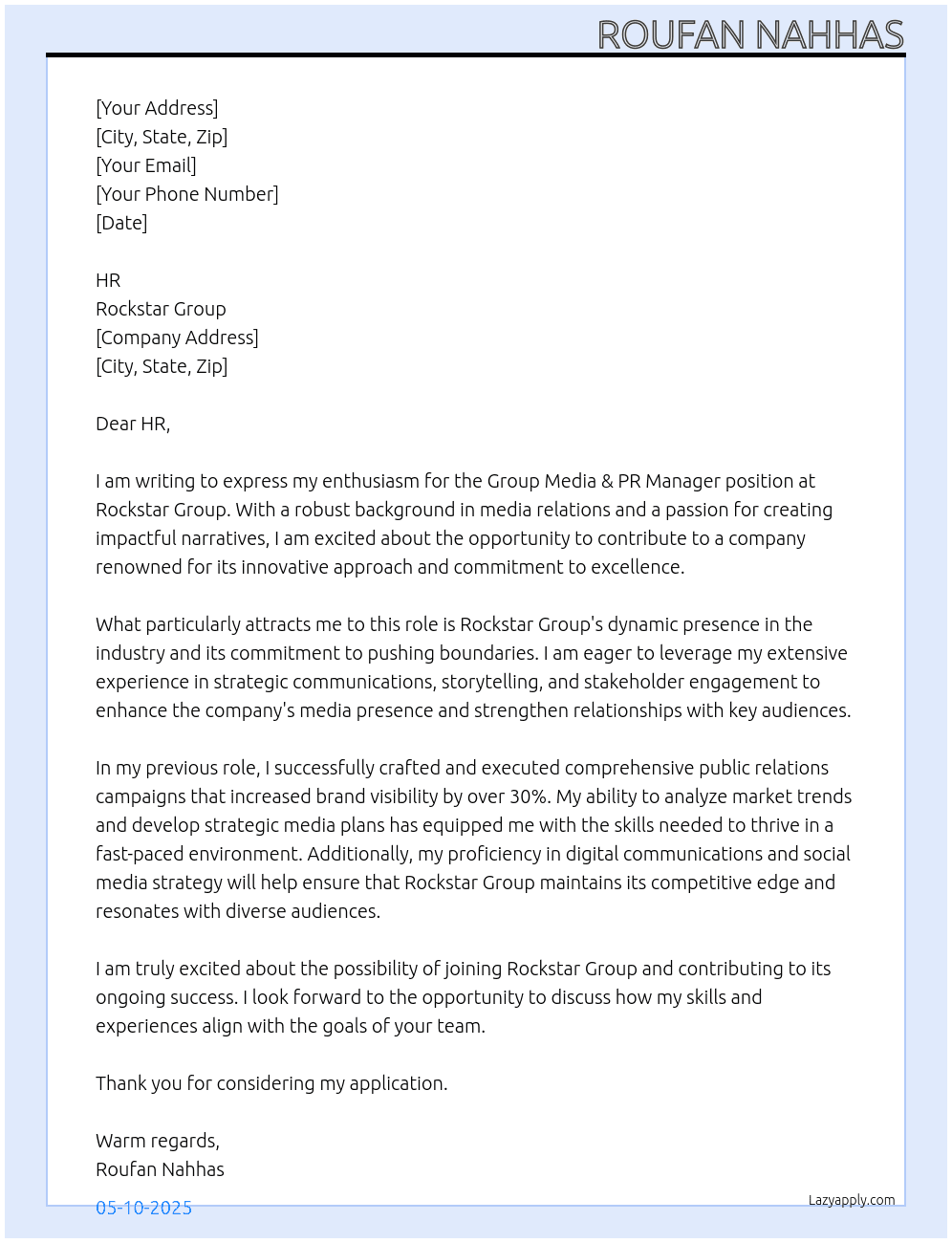 Cover letter for group media & pr manager - LazyApply