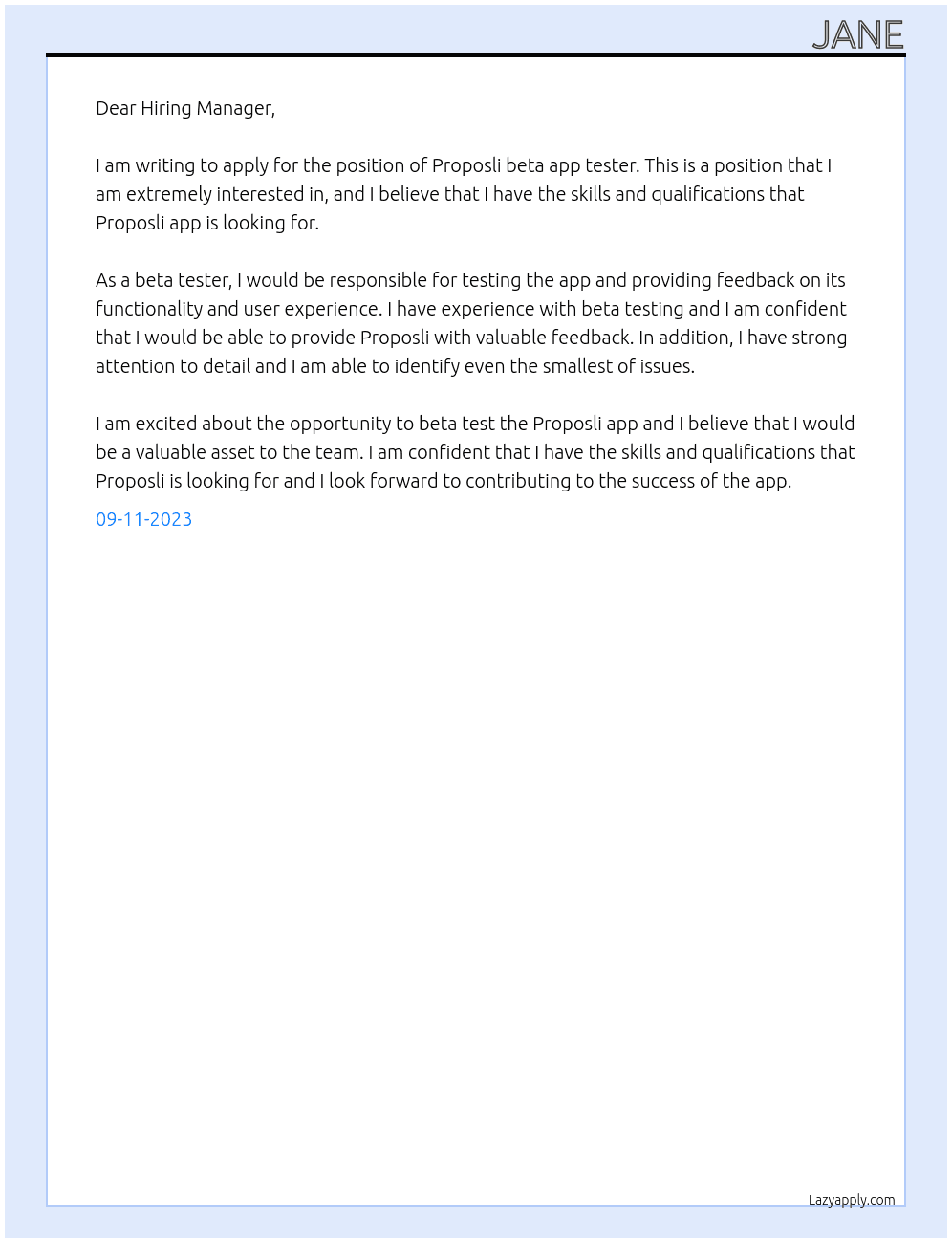 Proposli beta app tester At Proposli app Cover Letter