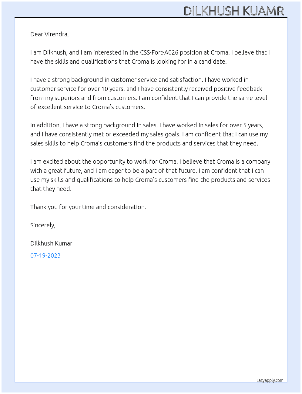 CSS-Fort-A026 At Croma Cover Letter