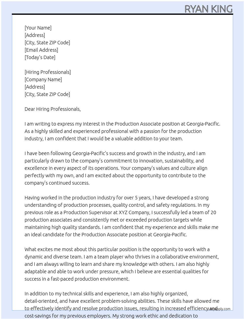 Production Associate At Georgia-Pacific Cover Letter