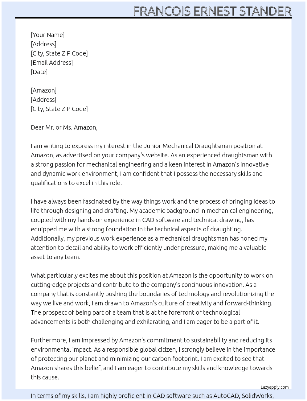 Cover letter for junior mechanical draughtsman - LazyApply