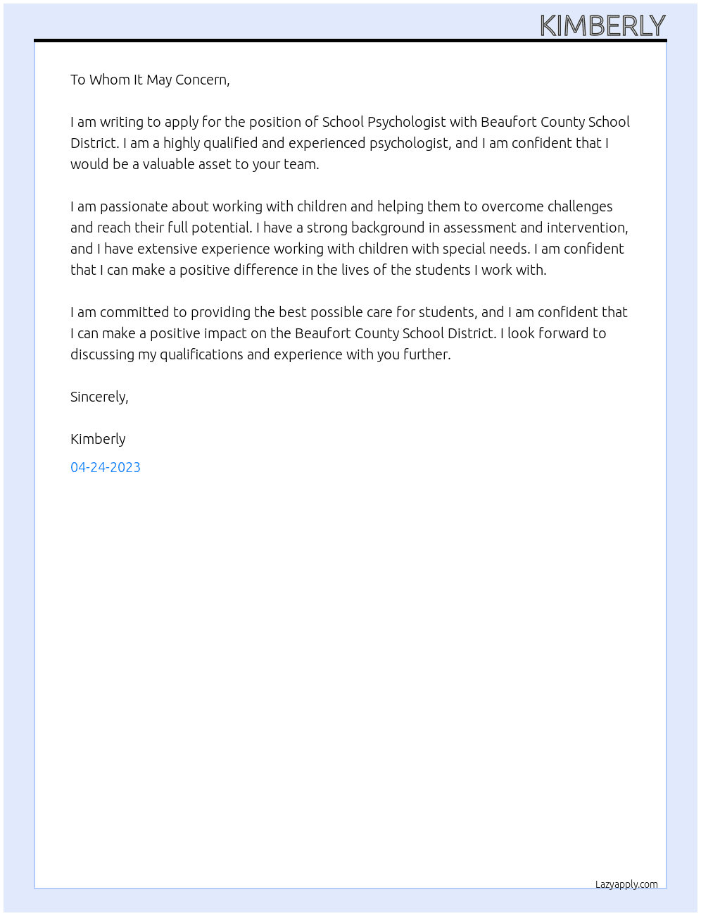 School Psychologist At Beaufort County School District Cover Letter
