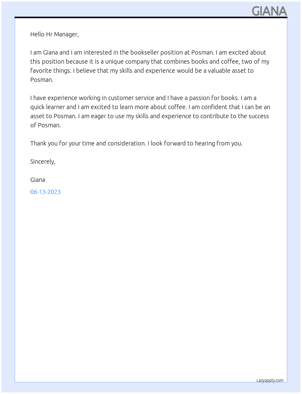 Bookseller At Posman Cover Letter
