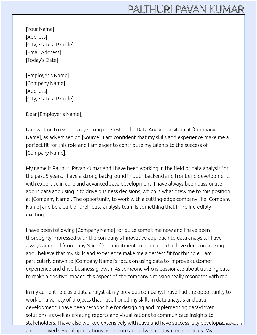 Data analysts At Zeta Cover Letter