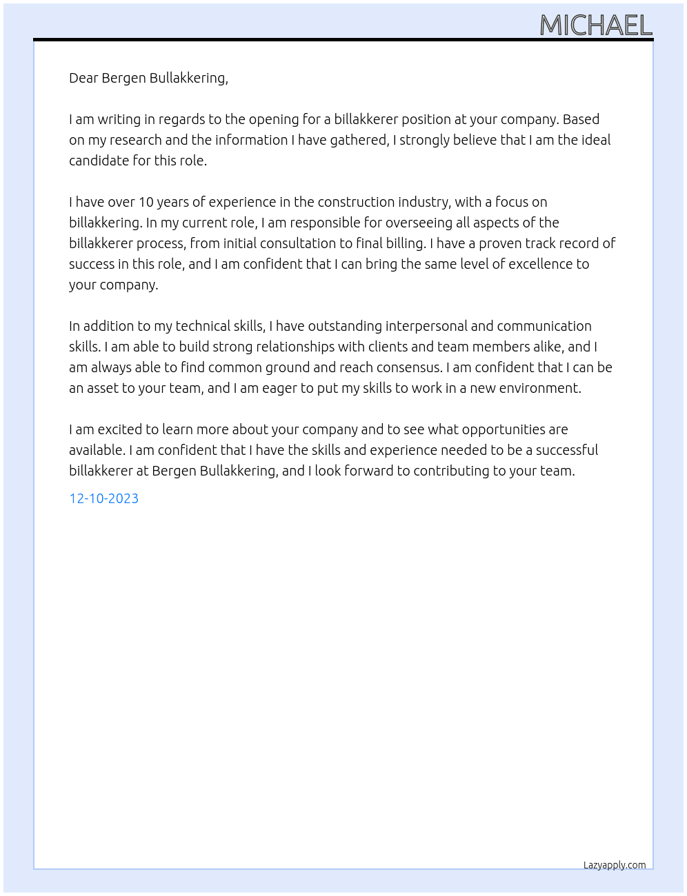 Billakkerer At Bergen Bullakkering Cover Letter