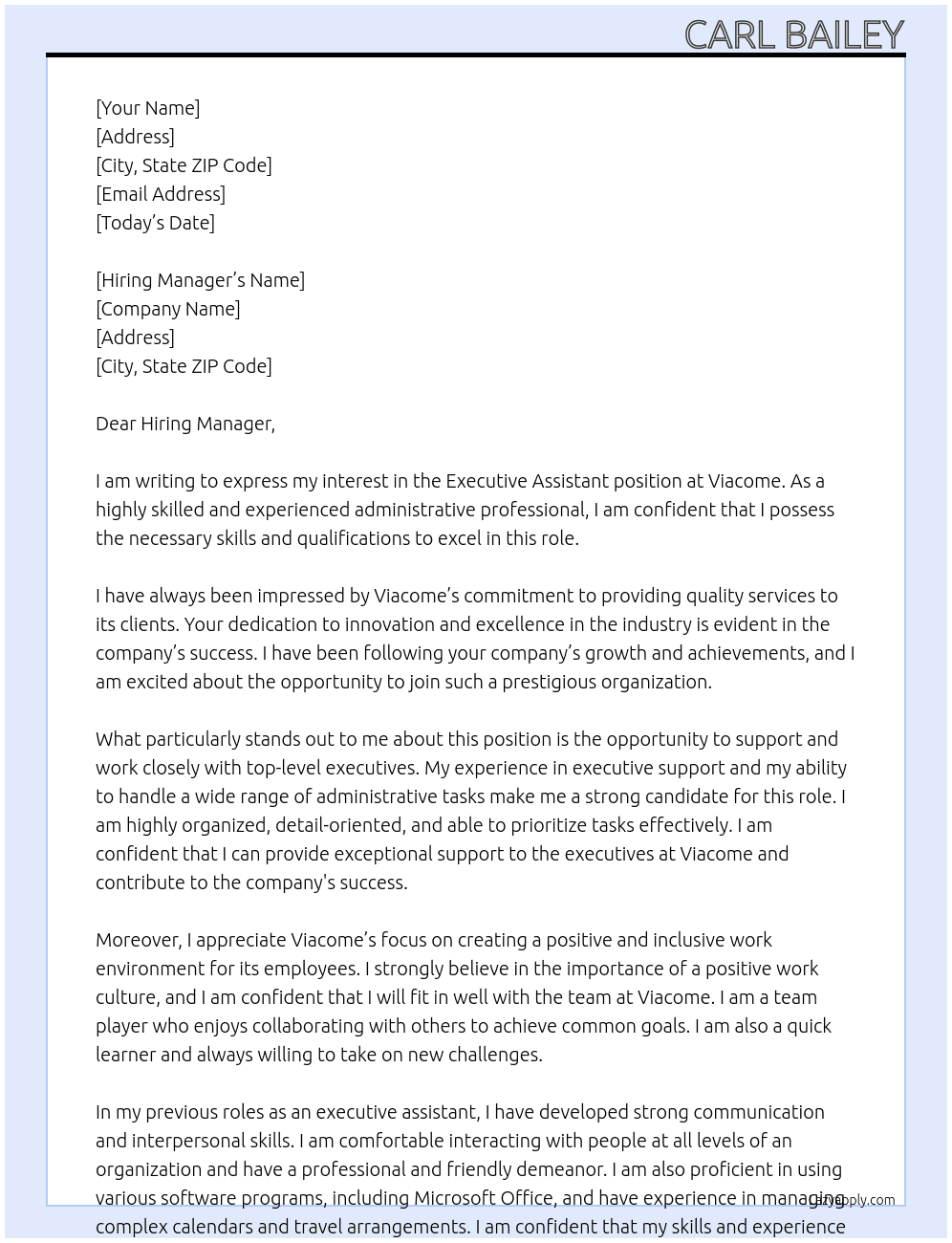 Executive Assistant  At Viacome  Cover Letter