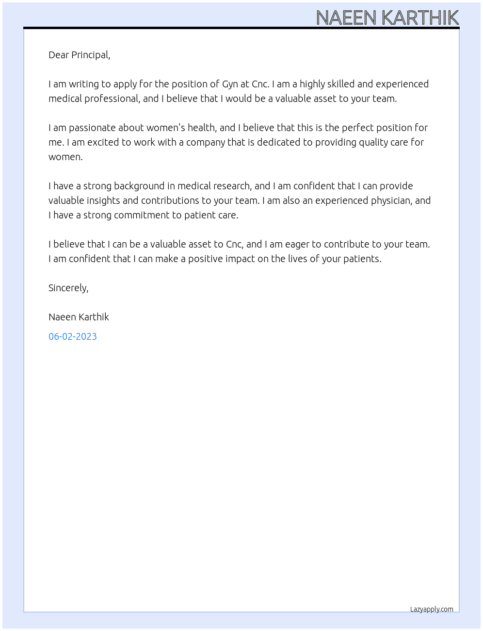 Gyn At Cnc Cover Letter