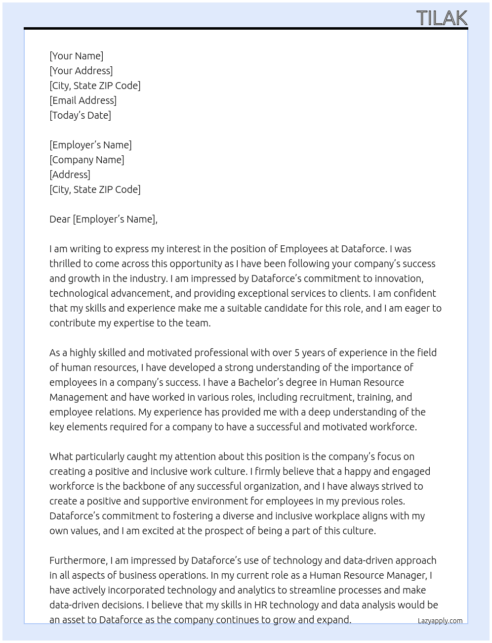 employes At dataforce Cover Letter