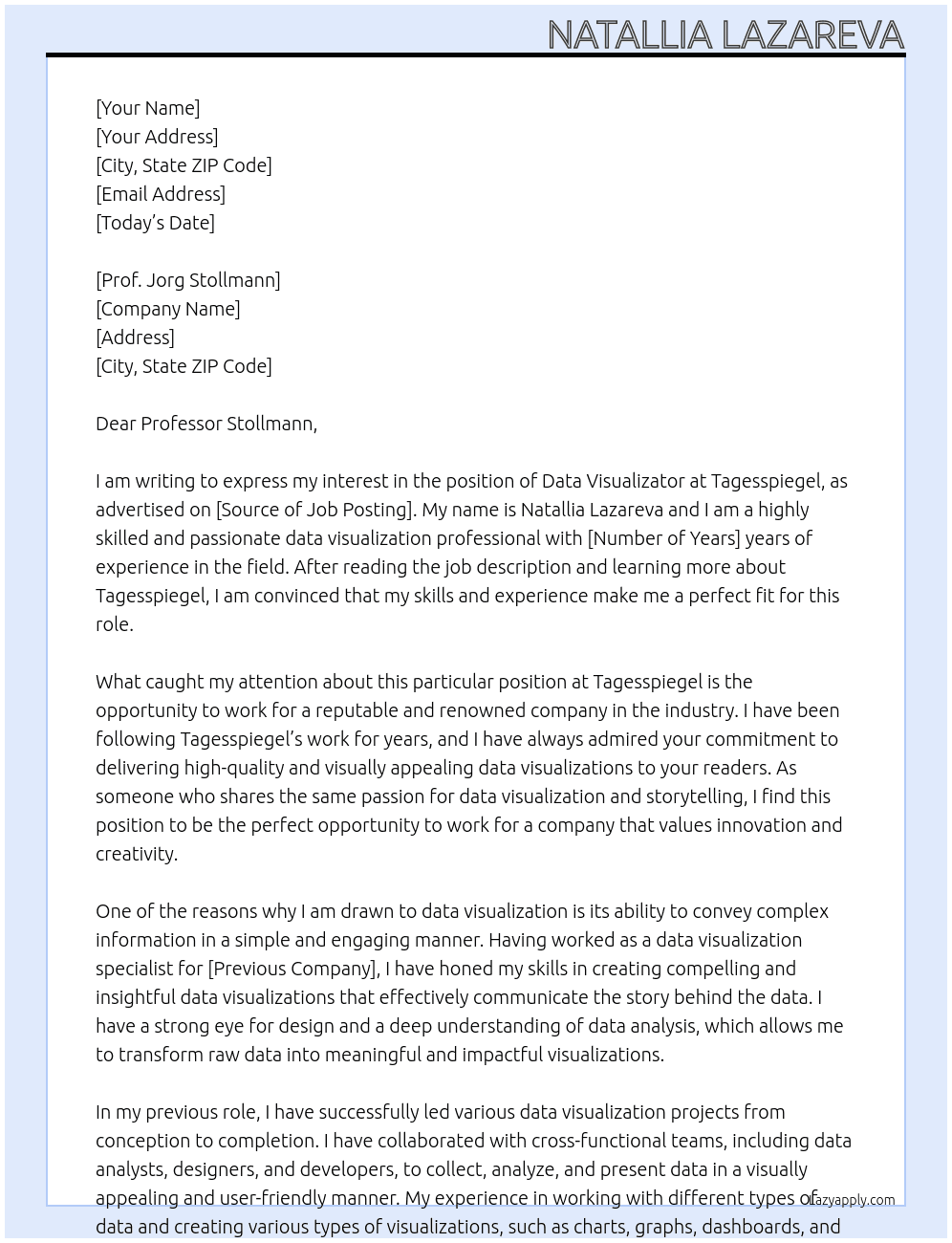 Data Visualizator At Tagesspiegel Cover Letter